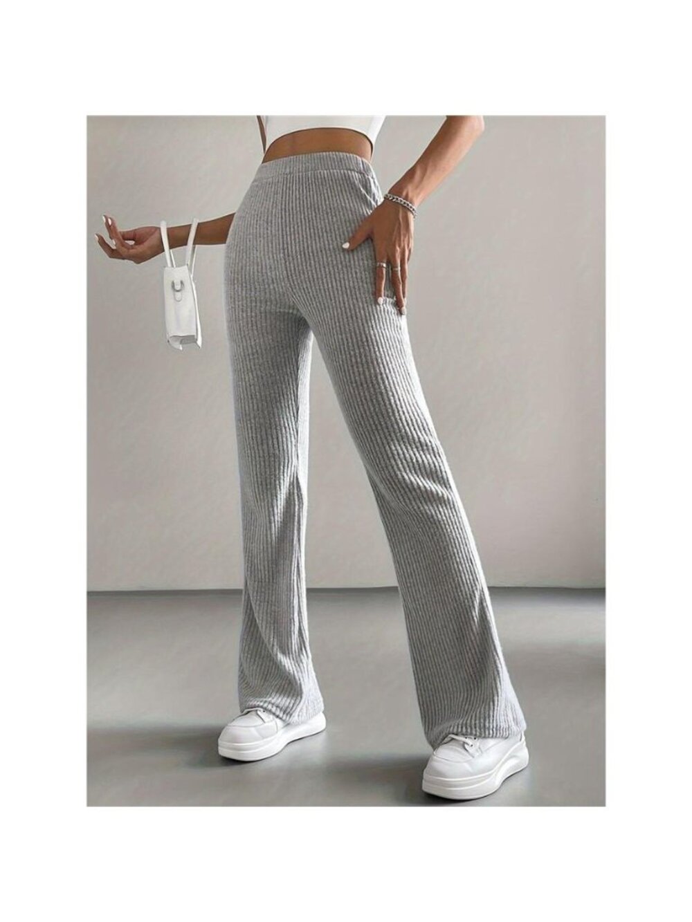 Ribbed Knit High Waist Flare Pants